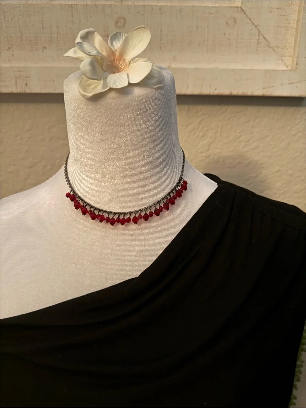 Red Beaded Choker Necklace